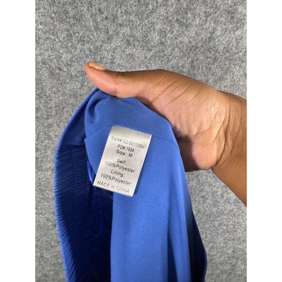 JLUXLABEL Pants Women M Blue pull on Pleated Stretch Wide Leg Resort Vacation - Picture 7 of 8